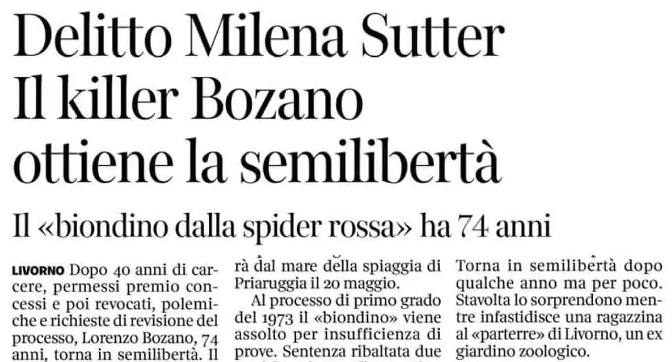 Lorenzo Bozano semilibertà - sequestro e omicidio Milena Sutter
