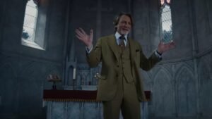 Confronto tra Benoit Blanc e Hercule Poirot nel film Wake Up Dead Man