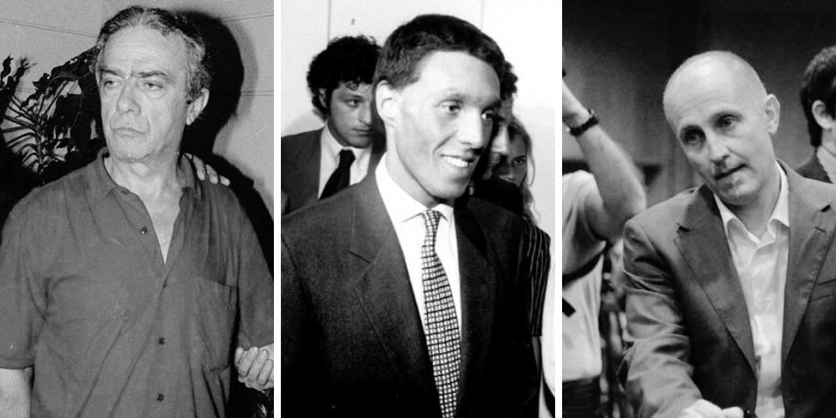 Composizione di immagini dei tre principali e ufficiali sospettati: Vanacore, Valle e Busco.